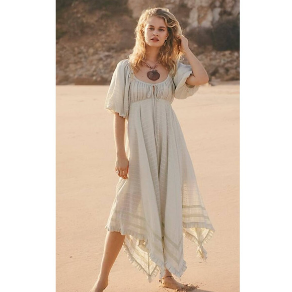 New Free People On My Level Maxi Dress $148 X-SMALL Mint Green Handkerchief Hem - Picture 1 of 4